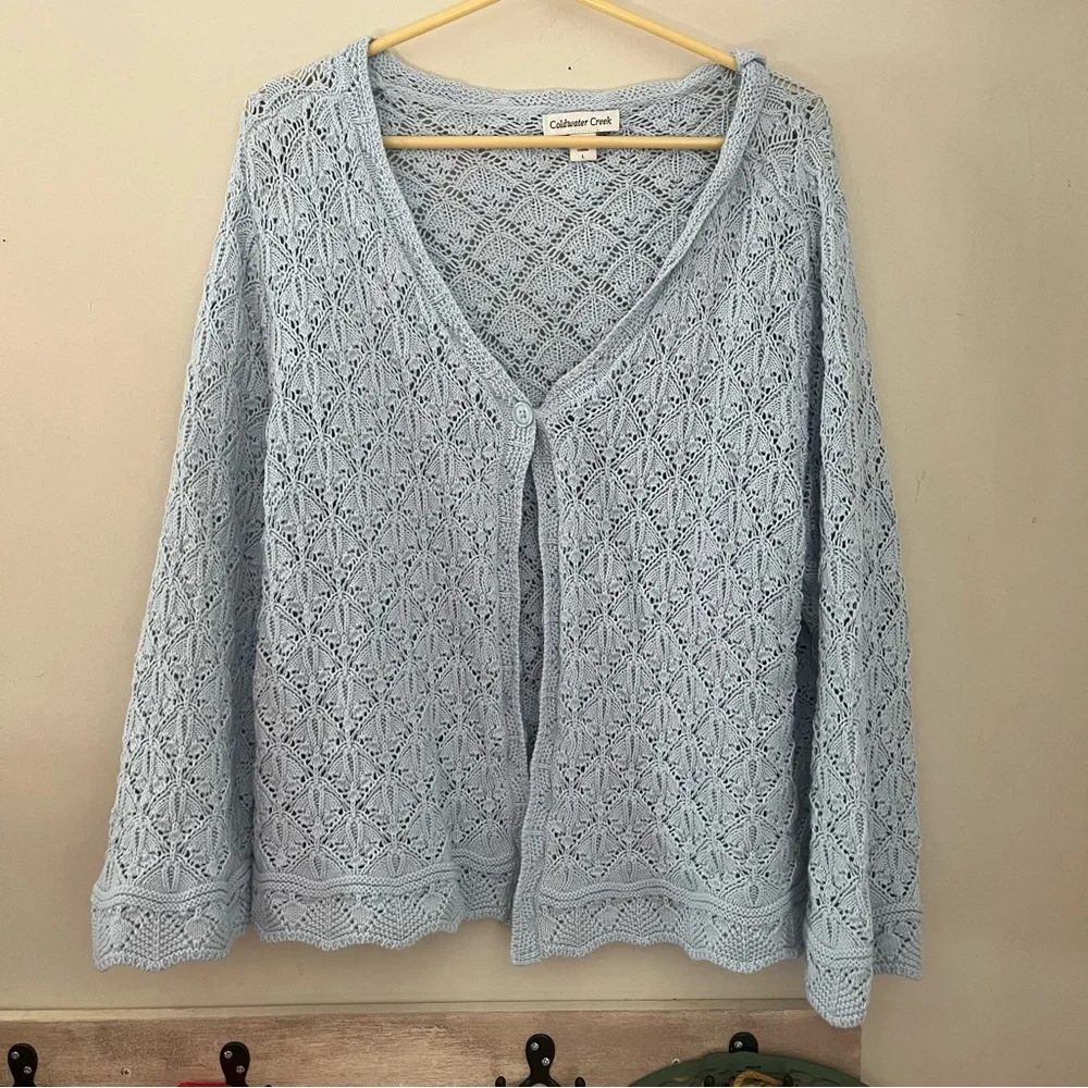 Women's Light Blue Knit Sweater 100% Cotton - Picture 4 of 5